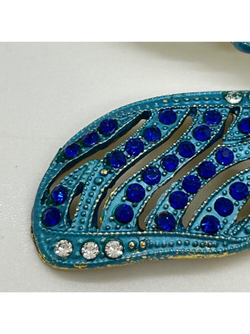 Dragonfly Brooch Articulated Tail Blue Teal Rhinestones Statement 5 inch Insect - Picture 9 of 16